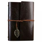 Büyük Yaprak Desenli Deri Defter Koyu Kahverengi