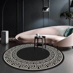 Büyük Yuvarlak Modern Çin Tarzı Halı, Siyah Beyaz Retro Basit Geometrik Desen, Çocuklar için Kaymaz Yatak Odası Halısı, Ø 200CM, Yumuşak ve Dayanıklı