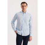 Buz Mavi Comfort Fit %100 Keten Klasik Yaka Gömlek