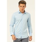 Buz Mavi Slim Fit Armürlü Klasik Yaka Gömlek