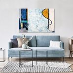 Buz Mavisi Yağlı Boya Dokulu Tablo 60X90 Gold Çerçeveli