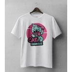 Buzagi Cat Zombie Sevimli Zombi Kedi Regular Kalıp Dijital Baskılı Beyaz Tişört - XL