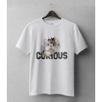 Buzagi Meraklı Kedi Curious Regular Kalıp Dijital Baskılı Beyaz Tişört - 2XL
