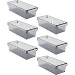 Buzdolabı Içi Organizer Dolap Içi Düzenleyici Saklama Kabı 360*150*100 mm Şeffaf Siyah 6 Lı - 02 - Gri - Seçenek 1