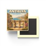 Buzdolap Magneti - Türkiye - Antalya - Retro Tema - 9x9 cm