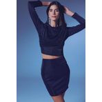 Büzgü Detaylı Simli Bluz - Lacivert