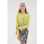 Büzgülü Crop Bluz Açık Yeşil