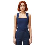 Büzgülü Örme Bluz Rahat Şık Fitted Kalıp Kare Yaka Modern Stil Görünüm_Indigo-XL