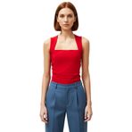 Büzgülü Örme Bluz Rahat Şık Fitted Kalıp Kare Yaka Modern Stil Görünüm_Kırmızı-2XS