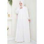 Büzgülü Robalı Elbise Beyaz HM2501 - 48