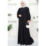 Büzgülü Robalı Elbise Siyah HM2501 - 42
