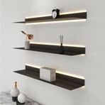 BVCL LED ışıklı yüzer raf, duvara monte, yatak odası, oturma odası, banyo, mutfak için, modern, metal, siyah, 80 cm
