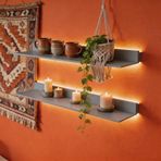BVCL Metal LED Yüzer Duvar Rafı - Dahili Aydınlatma 20 kg, Depolama Duvar Rafı - Mükemmel Mutfak, Banyo, Oturma Odası (Gray, 120 cm)