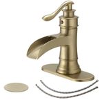 BWE Fırçalanmış Altın Banyo Bataryası Şelale Tek Kolu Tek Delik Banyo Lavabo Bataryası Güverte Dağı Lavabo Ticari Pop Up Tahliye Meclisi ve Güverte Plakası Mikser Dokunun