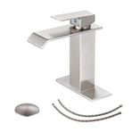 BWE Şelale Banyo Bataryası Fırçalanmış Nikel Açılır Tahliye Durdurucu Taşma Tertibatı ve Tedarik Hortumu Lavabo için Tek Kulp 1 Delikli Banyo Lavabo Bataryası Parçaları Musluk Banyo Tuvalet Makyaj