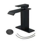 BWE Siyah Banyo Bataryası Modern Şelale Mat Siyah Banyo Lavabo Bataryası Tek Delik Pop Up Drenaj Parçaları Bacalı Banyo Lavabo Vanity Stoper Taşma ve Besleme Hortumu Tek Kolu