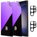 BWEDXEZ Samsung Galaxy S24 için 2'li Paket Anti-Mavi Gizlilik Ekran Koruyucu Ultra Anti-Spy Yumuşak Film Desteği Parmak Kilidi Açma + 2 Paket Kamera Lensi Cam Koruyucu