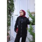 Bwest Çıtçıtlı Gömlek Yaka Cepli İkili Tesettür Eşofman Takımı - (38-46) - 71350 - Siyah