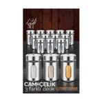 Bx Cam+Çelik Tuzluk Biberlik Karabiberlik 3 Farklı Delikli 12 Li Set