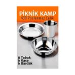 Bx Paslanmaz Çelik Tabak Kase Bardak Seti Kamp Piknik Seti 18 Adet