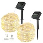BXROIU Solar Peri Işıkları Dış Mekan, [2'li Paket] 100 LED'ler Peri Işıkları Dış Mekan Güneş 10 Metre 8 Mod Dış Mekan Telli Işıklar Düğün, Parti ve Noel, Bahçe Dekorasyonu Binası Aydınlatma Dış Mekan (Sıcak Beyaz)