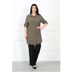 By Alba Collection Kadın Haki Bürümcük Kumaş Büyük Beden Tunik