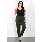 By Alba Collection Kadın Haki Ithal Dabıl Beli Lastikli Büyük Beden Pantolon