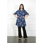 By Alba Collection Kadın Indigo Dal Desen Pamuk Viskon Büyük Beden Tunik