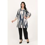 By Alba Collection Kadın İndigo Desenli Pamuk Viskon Büyük Beden Tunik
