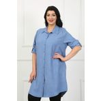 By Alba Collection Kadın Indigo Soft Keten Büyük Beden Tunik