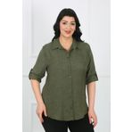 By Alba Collection Kadın Koyu Haki Soft Keten Beden Gömlek