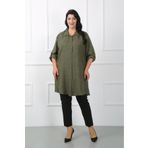 By Alba Collection Kadın Koyu Haki Soft Keten Büyük Beden Tunik
