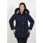 By Alba Collection Kadın Lacivert Gabardin Kumaş İçi Yün Büyük Beden Mont