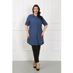 By Alba Collection Kadın Lacivert Soft Keten Büyük Beden Tunik