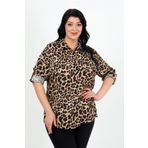 By Alba Collection Kadın Leopar Desenli Büyük Beden Gömlek
