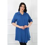 By Alba Collection Kadın Pamuk Viskon Düz Büyük Beden Tunik Indigo