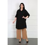 By Alba Collection Kadın Siyah Bürümcük Kumaş Büyük Beden Tunik