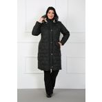 By Alba Collection Kadın Siyah Kapitone Içi Yün Büyük Beden Mont