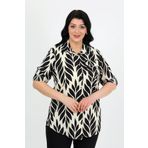 By Alba Collection Kadın Siyah Kaş Kumaş Desenli Büyük Beden Gömlek