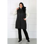 By Alba Collection Kadın Siyah Uzun Kapitone Büyük Beden Yelek
