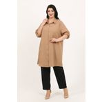 By Alba Collection Kadın Sütlü Kahve Soft Keten Büyük Beden Tunik