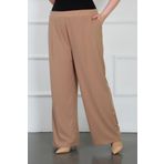 By Alba Collection Kadın Taba Tam Likralı Scuba Krep Kumaş Rahat Kalıp Bol Paça Pantolon