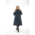 By Alba Collection Kadın Uzun Bondit Kumaş Içi Kıvırcık Büyük Beden Mont Lacivert
