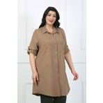 By Alba Collection Kadın Vizon Soft Keten Büyük Beden Tunik