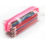 By Bag Pembe Fermuarlı Kaliteli Pvc Şeffaf Kalemlik Makyaj Çantası Kalem Kutusu