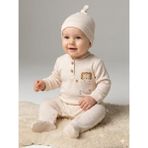 By Bubbles %100 Organik Pamuk Erkek Bebek Patikli Tulum - Açık Kahve - 3 - 6 Ay