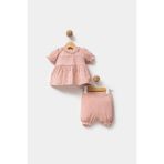 By Bubbles %100 Organik Pamuk Kumaş Dantel Yaka Kız Bebek Şortlu 2'li Takım - Gül Kurusu - 12 - 18 Ay