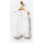 By Bubbles %100 Organik Pamuk Space Desen Müslin Kumaş Yazlık Bebek Tulum - 6 - 9 Ay - Ekru