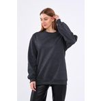 BY COMEOR Antrasit Kadın Pamuklu Oversize Basic Bisiklet Yaka Sweatshirt M