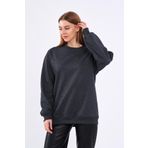 BY COMEOR Antrasit Kadın Pamuklu Oversize Basic Bisiklet Yaka Sweatshirt S